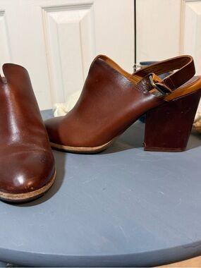 Kork-Ease Brown Leather Slingback Block Heel Booties 11M